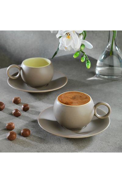 Schafer Aurora 2-Person Coffee Cup Set 4 Pieces-Coffee/Beige