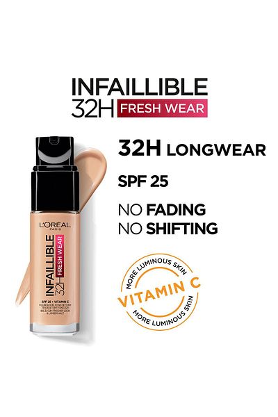L'Oreal Paris لوريال باريس، كريم أساس إنفاليبل فريش وير يدوم 24 ساعة، 200 رملي ذهبي