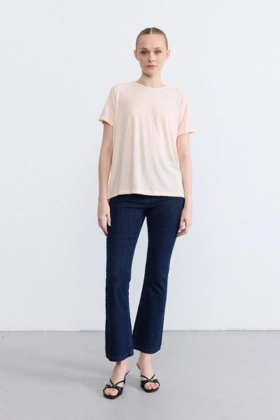 Gusto Ασημί Crew Neck T-Shirt - Πούδρα