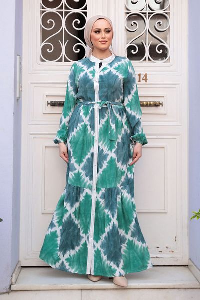 N.S NEVA STYLE Πράσινο Φόρεμα Hijab με σχέδιο 23922Y