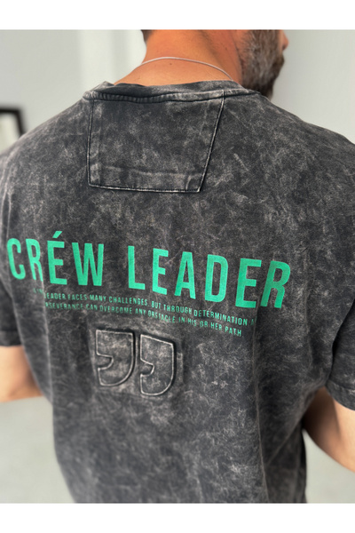 BYBASICMAN Черна тениска с принт Black Wash Crew YP-5039