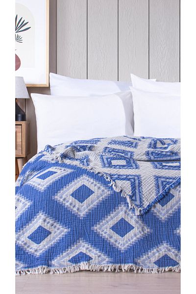 serenıa Lorena Saks Blue Muslin Bedspread240X260 cm