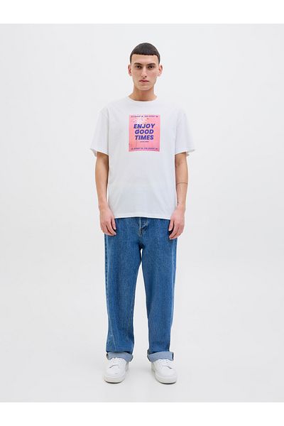 Jack & Jones Ανδρικό λευκό μπλουζάκι Jack Jones Jjporto Tee Ss Crew Neck 12269429 -01