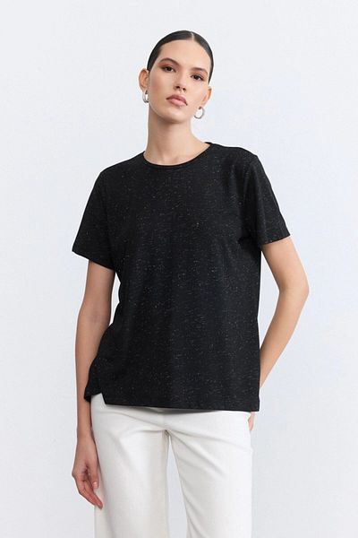 Gusto Ασημί Crew Neck T-Shirt - Μαύρο