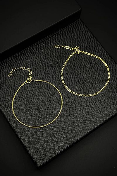 The Collection Unisex Tarnish Free Ultra Thin Italian Cylinder and Gourmet Chain Gold Steel Bracelet