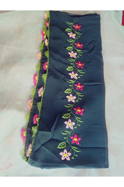 hoaryage Ручна робота, вишивка, голковою вишивкою, молитовний покрив, весільний покрив, креп-тканина, 145x75 см.