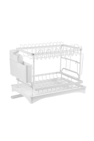 Quasar & Co. Dish Drainer, Knife Holder, Cutlery, Chopping Board, Draining Tray, 42.4x29x30 Cm, Metal, White