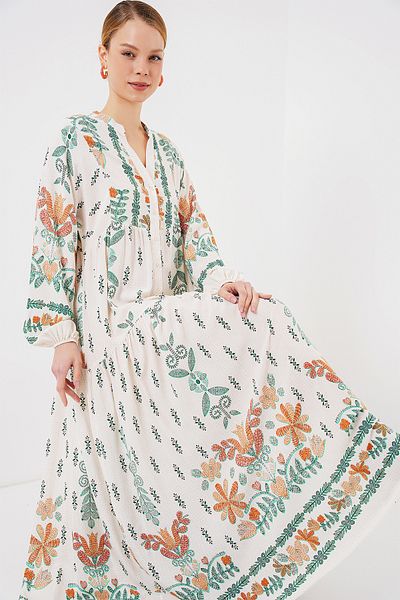 Bigdart 2423 Φόρεμα Hijab με αυθεντικό σχέδιο - Πράσινο 10