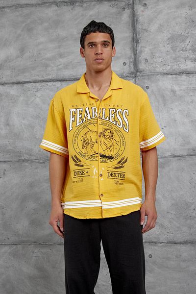 NOMARC Μουστάρδα FearLess Printed Oversize πουκάμισο