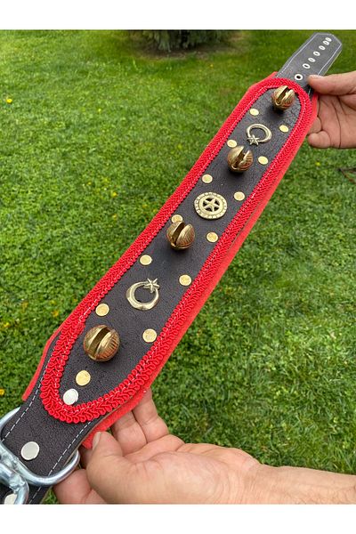 Sürmeli Tasma Kangal Dog Collar 4 Bell Genuine Buffalo Leather 1St Grade