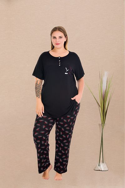 Lady Lingerie Set pijamale pentru femei, cu mâneci scurte, cu guler cu nasturi