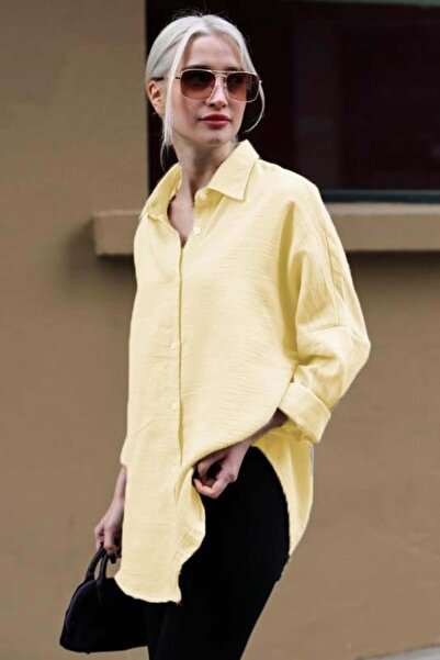 Madmext Sarı Muslin Kumaş Basic Kadın Gömlek MG1660