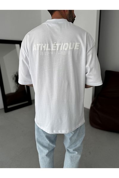 BYBASICMAN White Athletique Printed Oversize T-Shirt Bs-009