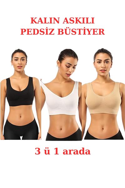 EMBA BUTİK 3-Piece Thick Strap Padless Gathering Bra Corset Sports Bra Bustier Set of Three