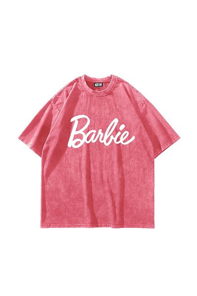 Bak Moda Β. Τυπωμένο Oversize Unisex Washable Pink Tshirt