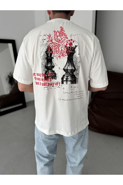 BYBASICMAN White Pawn Printed Oversize T-Shirt Yp-5072