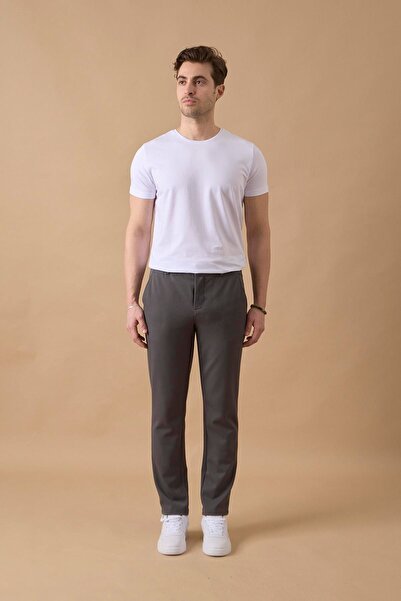 BRACCAS Erkek Beli Lastikli Antrasit Chino Pantolon