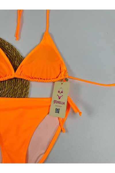 FUNELLA Stylish Women's Bikini Set with Bright Orange Side and Halter Neck