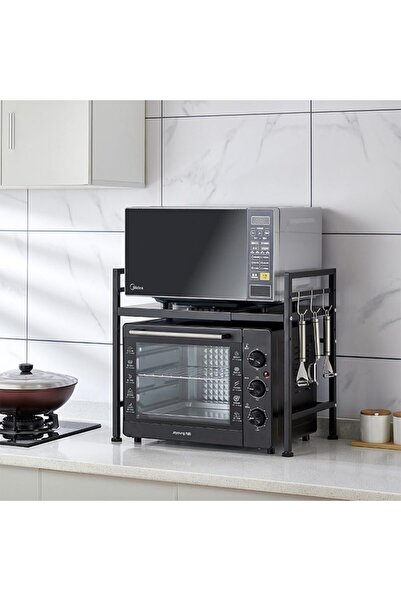 Quasar & Co. Raft metalic cuptor cu microunde Quasar & Co.®, ajustabil, organizator, 44-66x32x48 cm, negru