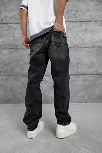 NOMARC Μαύρο Cth Παντελόνι Baggy με Τρύπες και Λεπτομέρειες