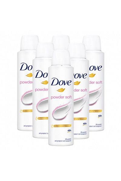 Dove Powder Soft, deodorant spray women, 48h protection, 6x150 ml
