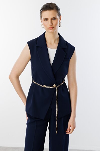 Ekol Kruvaze Yaka Beli Zincir Kemerli Yelek