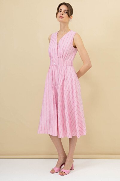 Ekol V Yaka Kolsuz Maxi Boy Elbise