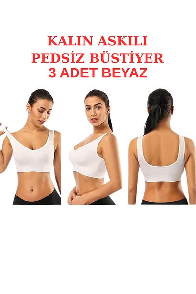 EMBA BUTİK 3-Piece Thick Strap Padless Gathering Bra Corset Sports Bra Bustier Set of Three