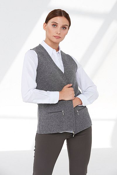 Desen Triko Women's Steel Knit Pocket Zipper Plain Knitwear Vest Smoked