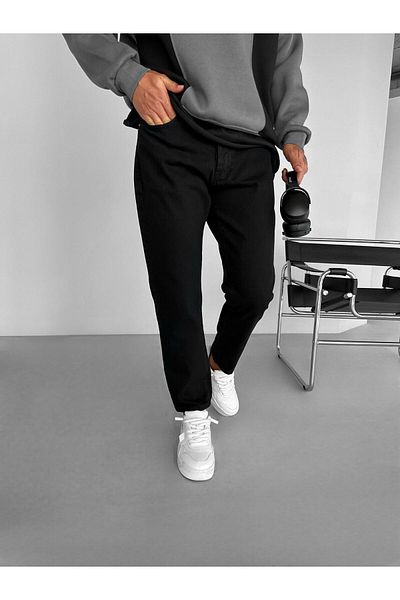ablukaonline Μαύρο ανδρικό Boyfriend Fit βαμβακερό τζιν παντελόνι