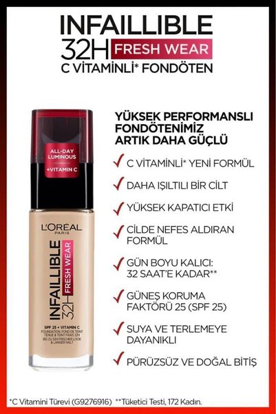 L'Oreal Paris كريم اساس انفاليبل 24 ساعة من لوريال باريس، 120 فانيلا