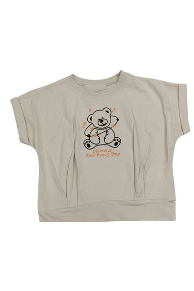 İrem Çocuk Giyim Girl's Beige T-Shirt with Teddy Bear on the Front and Wing Accessories on the Back
