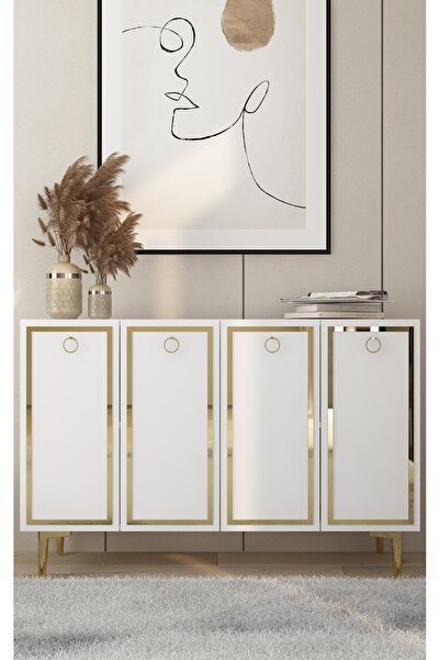 cantek dizayn WOLLYCT (KM120) KONSOL,ÇOK AMAÇLI DOLAP BEYAZ-ALTIN