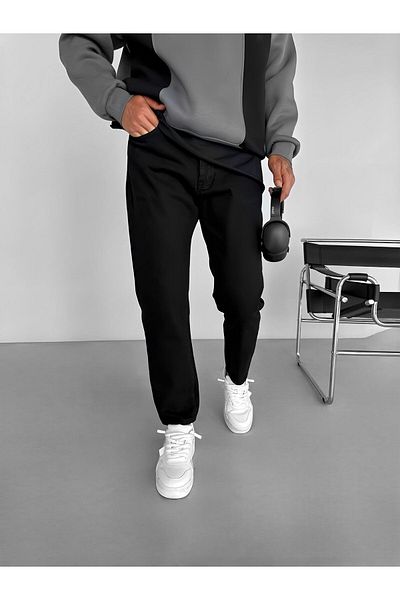 ablukaonline Μαύρο ανδρικό Boyfriend Fit βαμβακερό τζιν παντελόνι