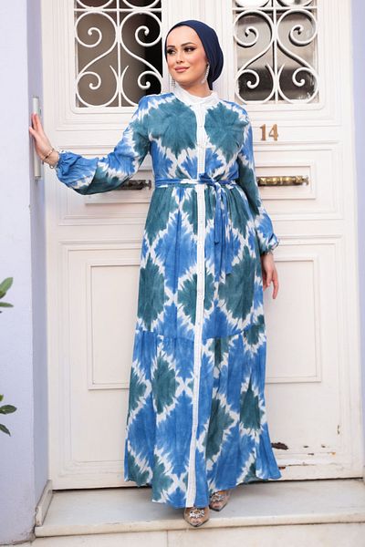 N.S NEVA STYLE Φόρεμα Hijab με σχέδιο Indigo Blue 23922IM