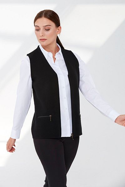 Desen Triko Women's Steel Knit Pocket Zippered Plain Knitwear Vest Black