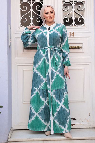 N.S NEVA STYLE Πράσινο Φόρεμα Hijab με σχέδιο 23922Y