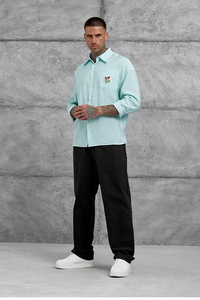 NOMARC Πουκάμισο Oversize από ύφασμα Modal με Τυρκουάζ ρίγες