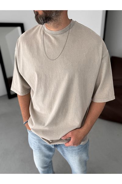 BYBASICMAN Beige Washed Oversize T-Shirt Jj-296