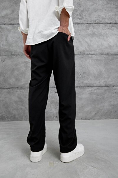 NOMARC Μαύρο υφασμάτινο φαρδύ παντελόνι W11