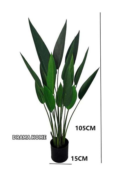 DRAMA HOME Artificial Banana Tree in Green/Black Pot 105cm