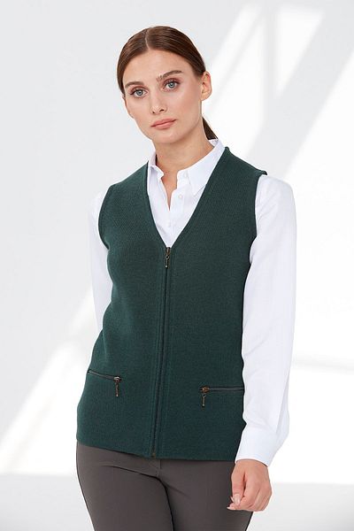 Desen Triko Women's Steel Knit Pocket Zippered Plain Knitwear Vest Green