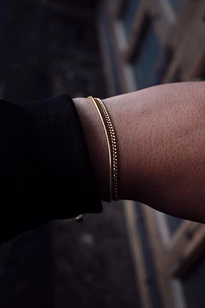 The Collection Unisex Tarnish Free Ultra Thin Italian Cylinder and Gourmet Chain Gold Steel Bracelet