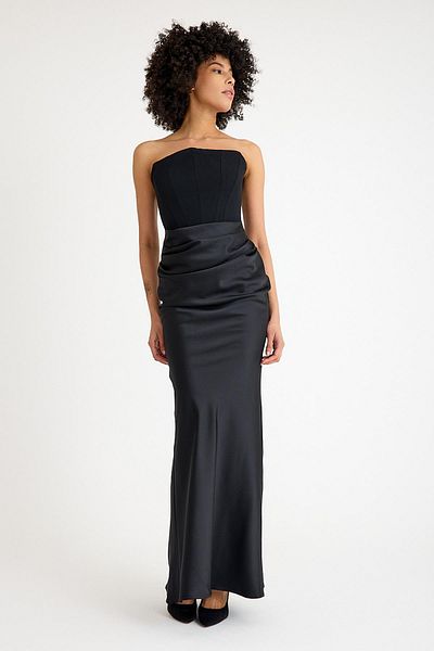 SpringStore Black Top Crepe Bottom Satin Evening Dress
