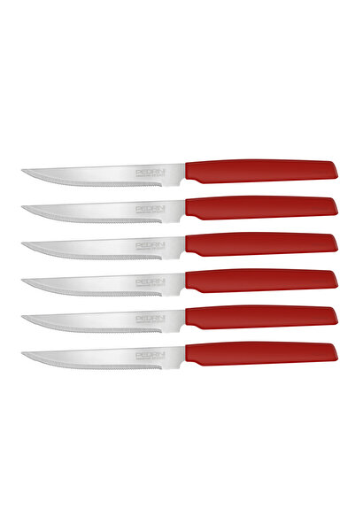 Pedrini سكاكين شرائح اللحم، مجموعة من 6 قطع بمقبض أحمر