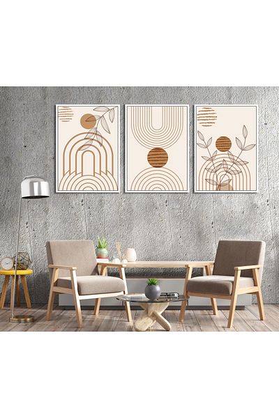 bestablo Set de pictură din lemn Boho maro cu cadru din 3 piese Bestablo