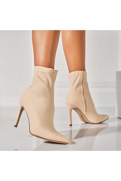 Joana Women's Ankle Boots with Beige Heels Made of Glenda Textile