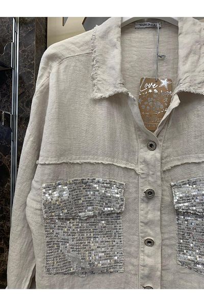 günay boutıque Linen Sequin Detailed Jacket