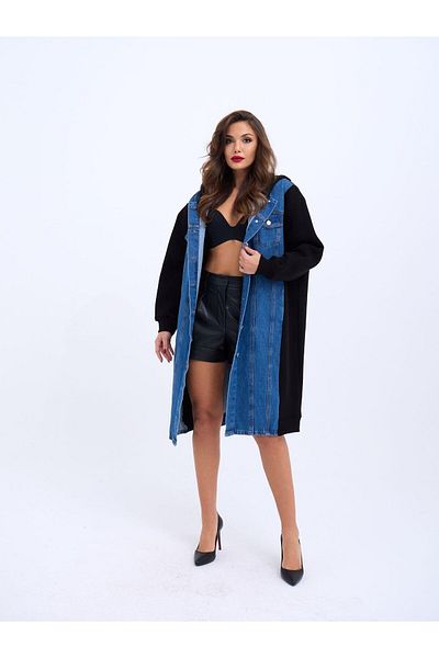 modaserdem Women's Long Denim Jacket-Black