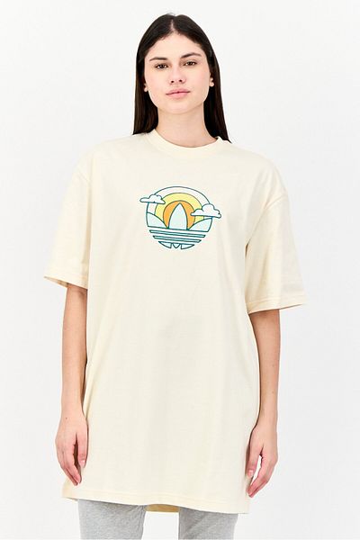 adidas Women Sportswear Fit Short Sleeves Outdoor T-shirt Dress, Beige
